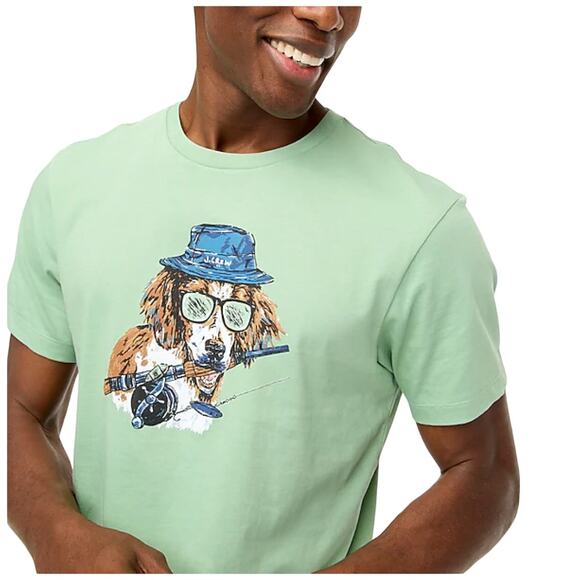 NWT J. Crew Men's Green W/Fishing Dog Graphic Tee - Picture 4 of 11